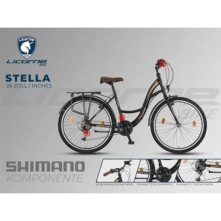 Licorne Bike Stella Premium City Bike 26 Zoll, 21 Gang-Schaltung, Hollandfahrrad Citybike (Schwarz) – Bild 3