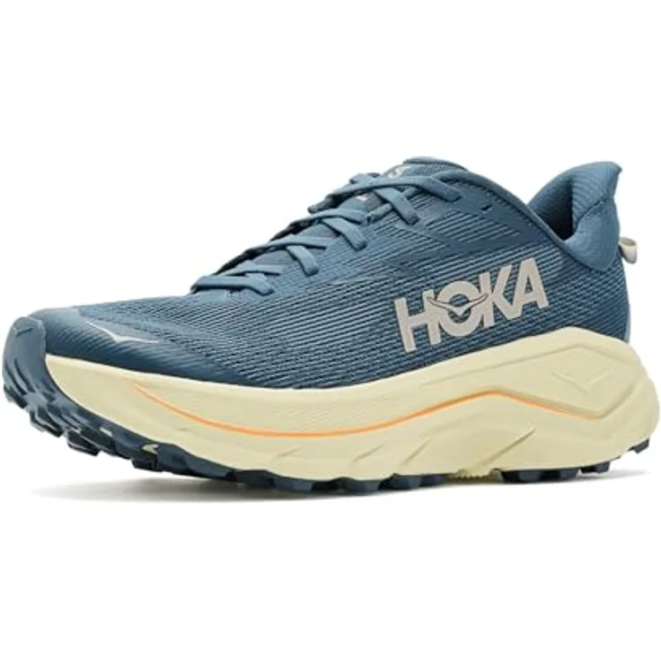 Hoka One One M Challenger 8, Trailrunning-Schuhe für Normalpronierer, Faded Navy / Pampass Grass, Dämpfung, 4-mm-Stollen, Gewicht: ca. 574 g