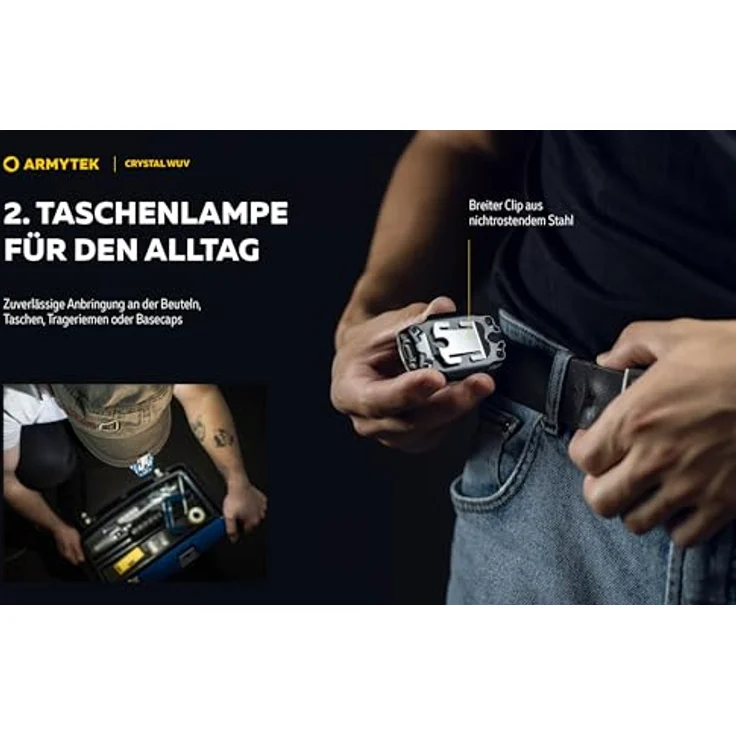 Armytek Crystal WUV, Kompakte Multifunktionslampe 6 in 1 mit 150 Lumen weißem Licht und 325 mW UV-Licht, bis 50 Tage Leuchtdauer – Bild 4