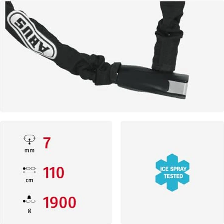 ABUS Kettenschloss Steel-O-Chain 880, Fahrradschloss aus gehärtetem Stahl mit Sicherheitslevel 8, Schwarz, 110 cm – Bild 2