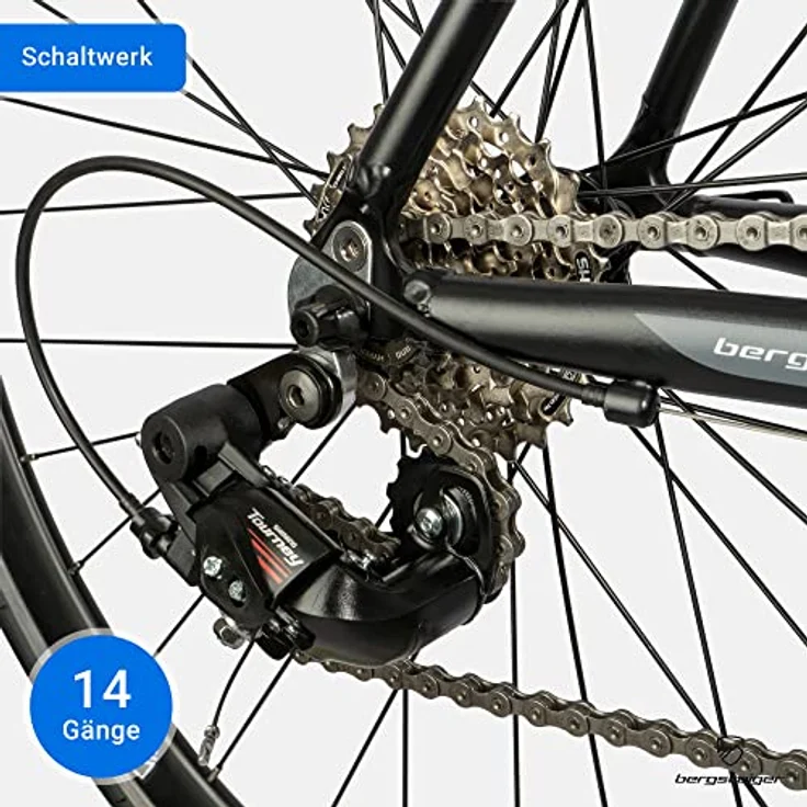 Bergsteiger Tourmalet 28 Zoll Rennrad, Aluminium Gravelbike mit Shimano 14 Gang-Schaltung, Gewicht nur 11 kg, für Herren & Damen ab 170 cm, mattes Schwarz – Bild 2