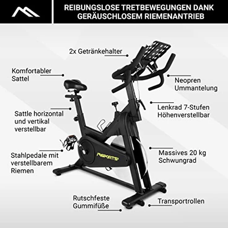 MSPORTS Indoor Cycling Bike Elite Black Series | Speed Bike 20KG Schwungrad | Ergometer - Hometrainer Fahrrad mit Bluetooth APP & leisem Riemenantrieb | Fitness Heimtrainer – Bild 4