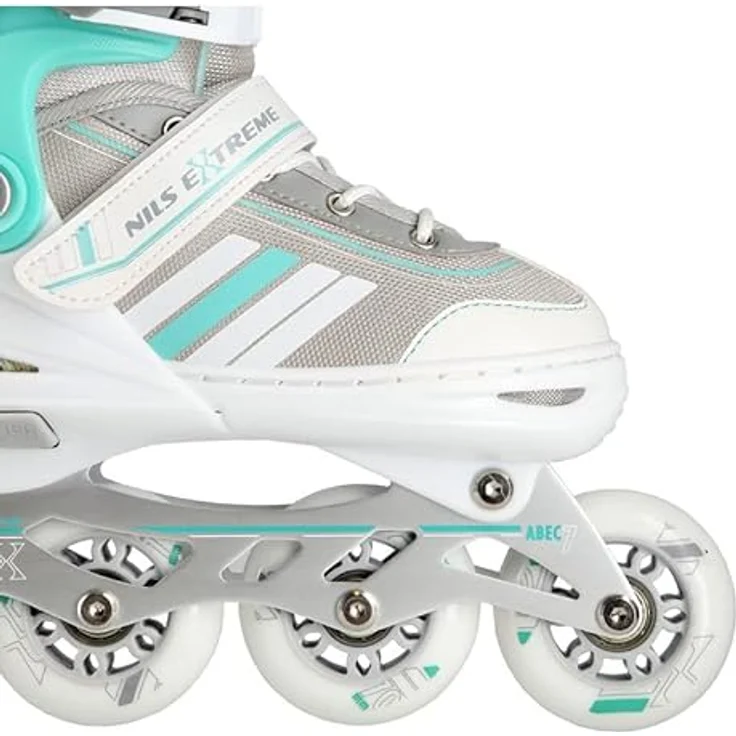 Nils Rolki Extreme NH18191, Inline Skates mit verstellbarer Schuhgröße 39-43, weiße und blaue Farbe, 72 mm Rollen, ABEC 7 Kugellager – Bild 7