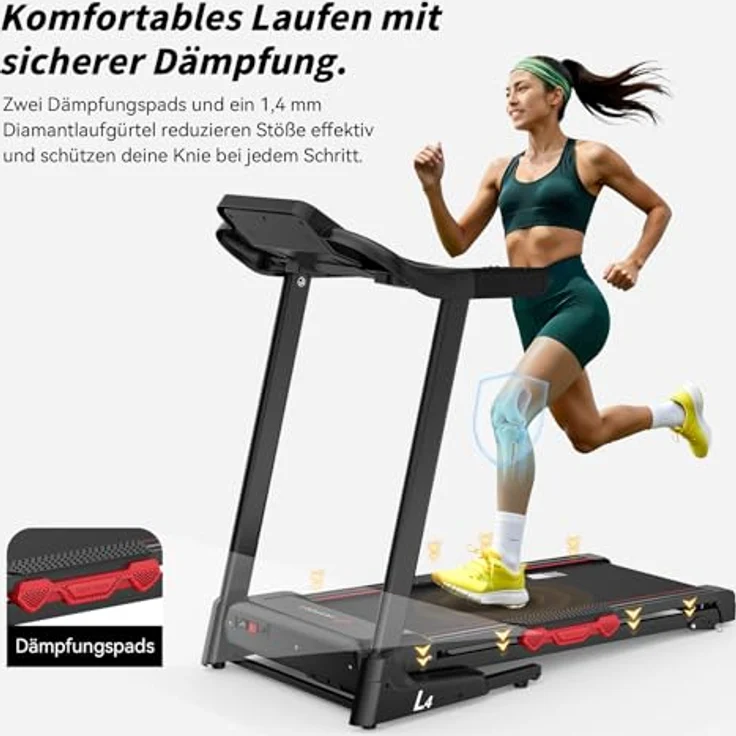JASPORT L4 Elektrisches Laufband klappbar, 3.0 PS DC-Motor, bis 14 km/h, 3-stufige Steigung, 1100×430 mm Lauffläche, LED-Display, Bluetooth, 100 kg Belastbarkeit – Bild 4