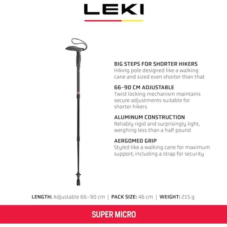 LEKI Super Micro Trekkingstöcke, verstellbar von 66-90 cm, Gunmetal-Dark Anthracite, leichtes Aluminium – Bild 2