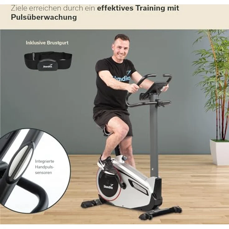 Skandika Ergometer Morpheus | Heimtrainer für Zuhause, 12 kg Schwungmasse, 32 Widerstandsstufen, 24 Programme, App Kompatibel mit Kinomap, Pulsgurt, Tablethalterung | Indoor Fahrrad bis 150 kg – Bild 5