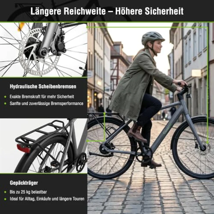 SachsenRAD City E-Bike C3M Roma II, 28" Ultraleichtes Elektrofahrrad mit Riemenantrieb, 6km/h Schiebehilfe, KI-Unterstützung, Grau, für Damen/Herren – Bild 7