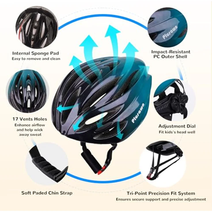 Tacklife Plusawa Kinder Fahrradhelm EN1078 CE, verstellbarer Kinnriemen, 3D DIY Aufkleber, reflektierende Dekoration, für Roller & Inlineskates, Unisex, 50-60 cm – Bild 2