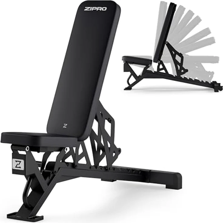 ZIPRO verstellbare Bank Nocardio, Hantelbank Belastung 350kg, Fitnessbank mit 8-Fach verstellbaren Rückenlehne und 3-Fach verstellbarem Kissen, Sit Up Bank, schwarz – Bild 1