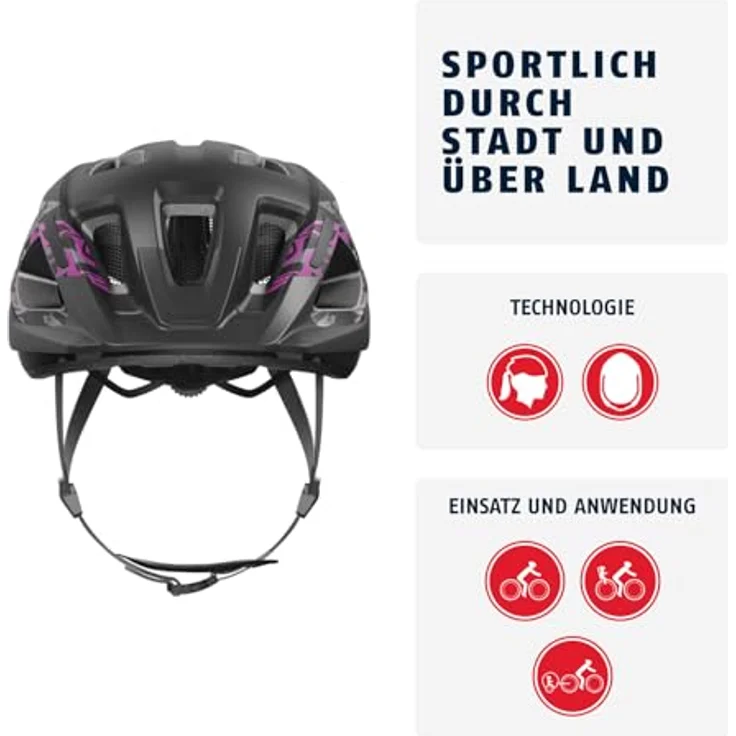 ABUS Fahrradhelm Aduro 3.0 LED - sportiver City-Helm mit Rücklicht - Größe S, Schwarz/Rot – Bild 2