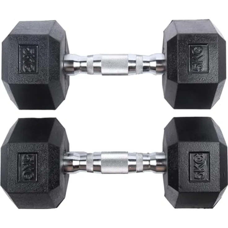 SPORTINATOR Hexagon Hanteln, 2er-Set Gusseisen mit Gummi-Beschichtung, rutschfester Griff, bodenschonend, ideal für Krafttraining, 5 kg