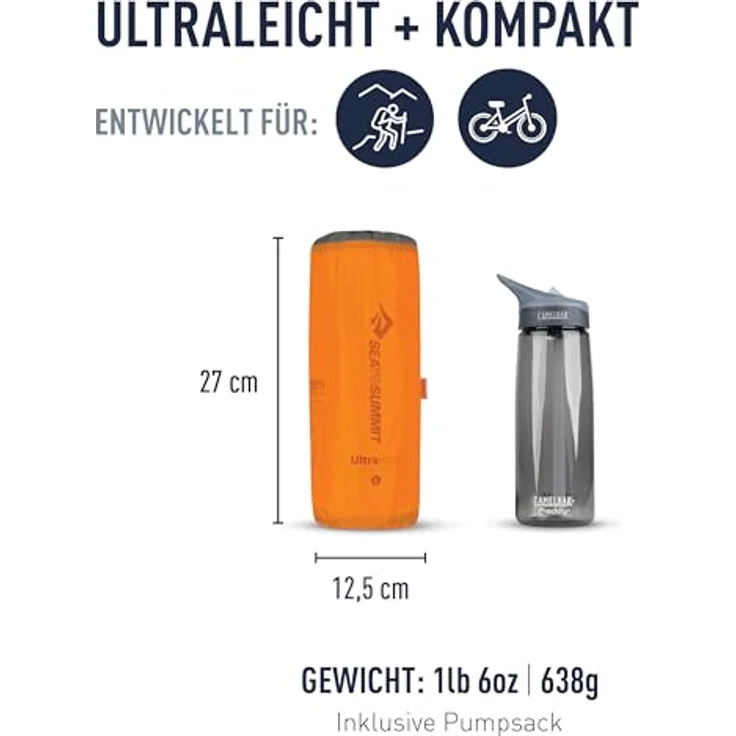 Sea to Summit Ultralight Insulated Air Isomatte Large - Thermolite Ultraleichte Schlafmatte - 2,5 Jahreszeiten - Orange - 595g – Bild 2