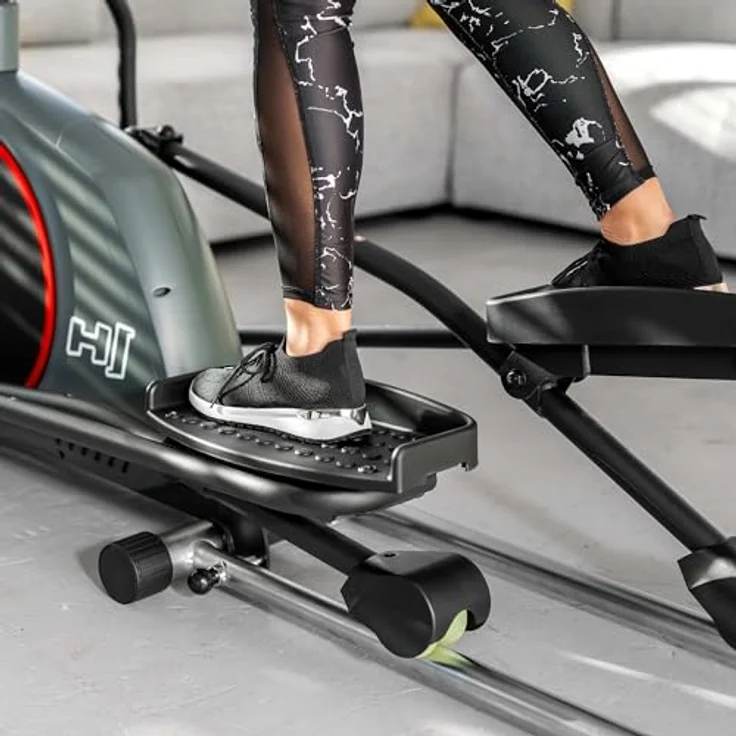 HS HOP-SPORT Crosstrainer HS-095CF mit Unterlegmatte - Ellipsentrainer 30kg Schwungmasse - Ellipsen Crosstrainer max. Benutzergewicht 135kg - Crosswalker grau – Bild 5