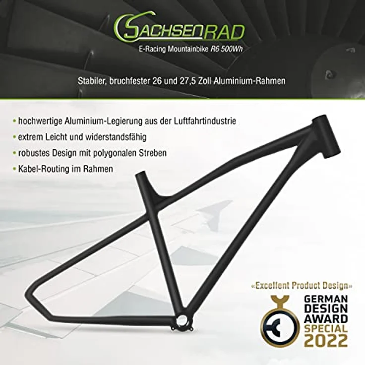 SachsenRAD E-Racing Mountain Bike R6 500Wh 13,4Ah E-Bike 26" - Shimano Tourney XT 7-Gang-Schaltung, Aluminiumrahmen, kabelloses Routing – Bild 4