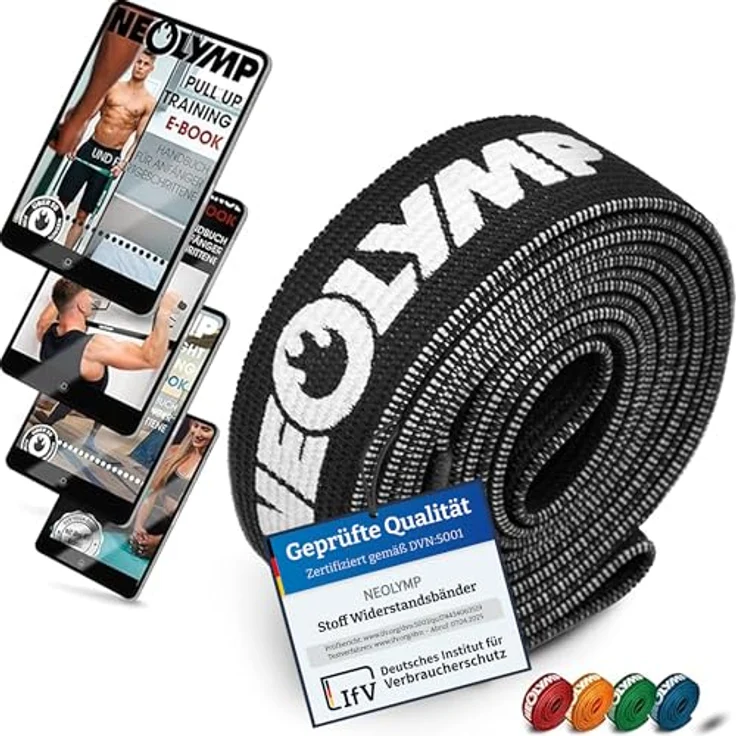 NEOLYMP Lange Fitnessbänder aus Stoff, waschbare Resistance Bands mit starkem Widerstand von 35-60 kg und Fitness E-Book (schwarz) – Bild 1