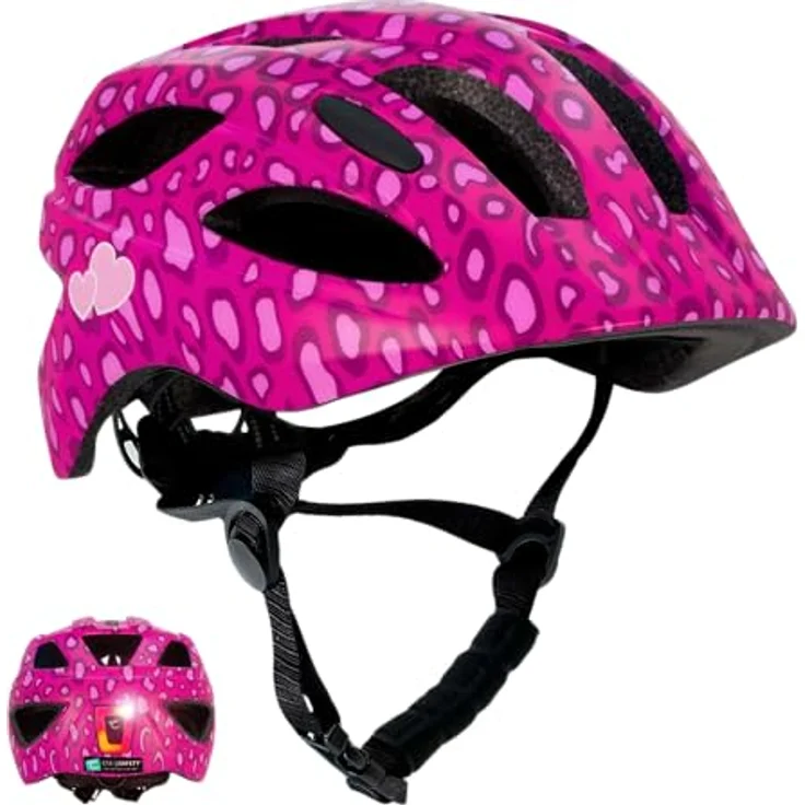 Crazy Safety Cool Kinder Fahrradhelm, verstellbar 54-58 cm, USB-aufladbares Rücklicht, für Fahrrad, Skateboard, Inlineskates, rosa – Bild 1