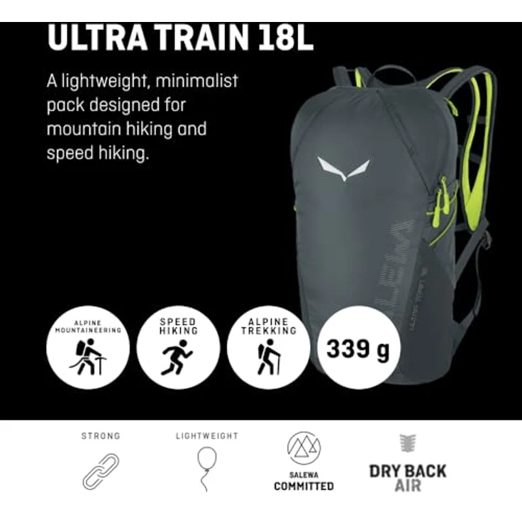 Salewa Ultra Train 18L Rucksack, 46 cm, schwarze Wanderrucksack aus 100% Polyamid – Bild 2