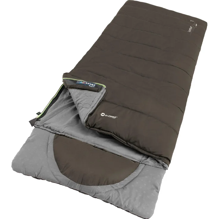 Outwell Contour Supreme Coffee, Schlafsack (220 cm) mit wendbarem Design, integriertem Kissen und Temperaturregulierung, recycelte Polyesterfüllung