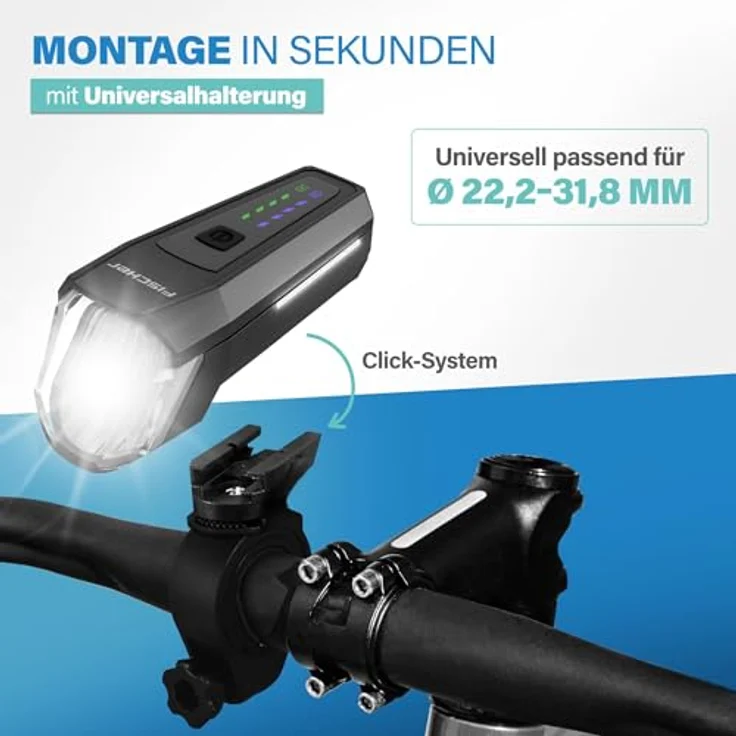 Fischer Fahrrad LED-Frontlicht 110 Lux, mit Sensormodus, Leuchtweiteneinstellung, bis zu 20 Stunden Leuchtdauer, schwarz – Bild 7