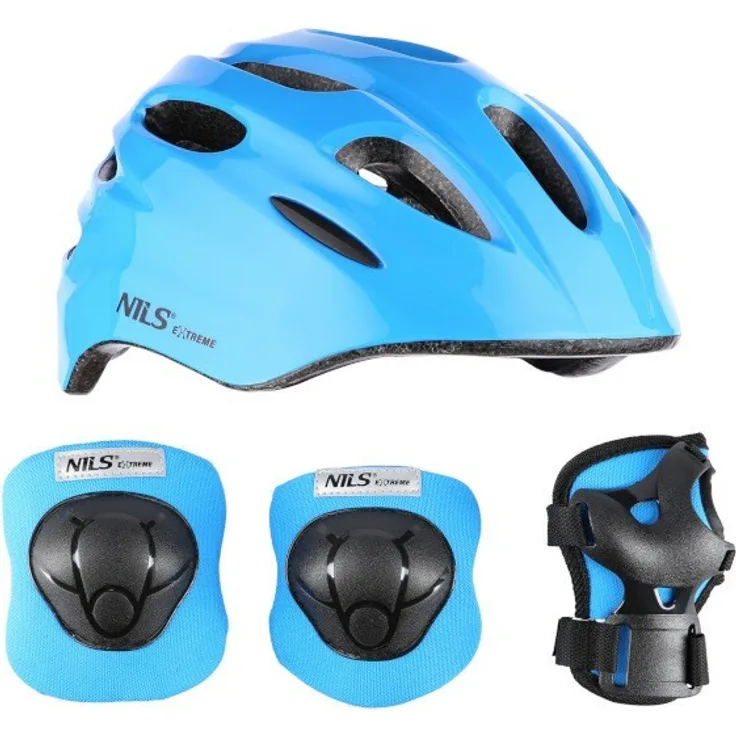 ROSFIX Nils Extreme MTW01+H210 Set, Kinder Schutzset mit Helm und Protektoren, Blau, Größe XS