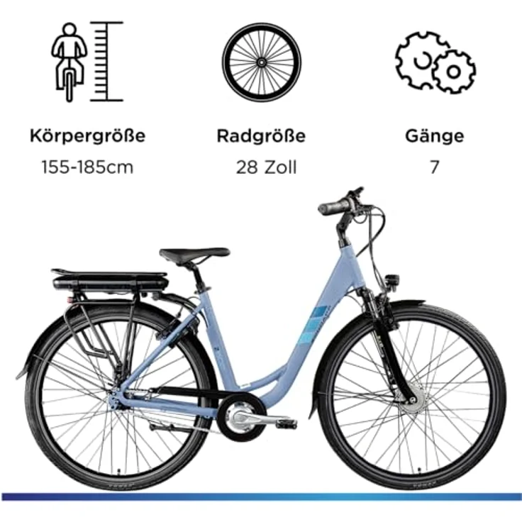 ZÜNDAPP Z502 E-Bike Damen 28 Zoll Pedelec mit 7 Gang Shimano Schaltung, 522 Wh Akku, Dusty Blue, 50 cm – Bild 4