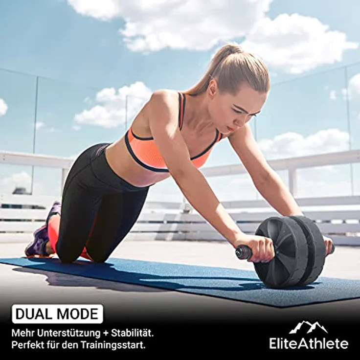 EliteAthlete Bauchroller Bauchmuskeltrainer - Bauchtrainer für Zuhause - Bauch Weg Abdominal Trainer - AB Wheel Roller inkl. gepolsterter Kniematte – Bild 4