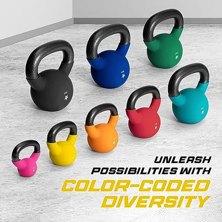 Yes4All XSQQ Neopren beschichtete Kettlebell, Krafttraining Kettlebells - 4KG Gelb – Bild 4