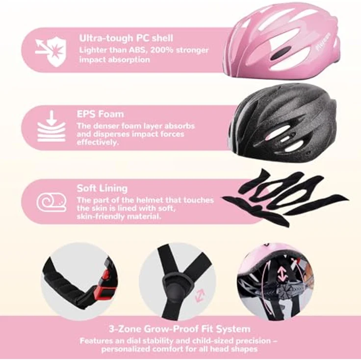 Tacklife Plusawa Kinder Fahrradhelm EN1078 CE, Verstellbarer Kinnriemen, 3D DIY Aufkleber & Reflektoren, Unisex für Jungen und Mädchen, 50-60 cm – Bild 3