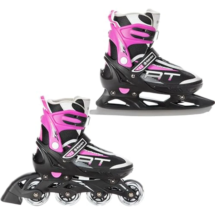 RAVEN Profession 2in1 Schlittschuhe Inlineskates für Kinder und Erwachsene, verstellbar in Black/Pink, Größe 38-42 (25cm-27,5cm) mit hohem Komfort und sicherem Verschlusssystem – Bild 1