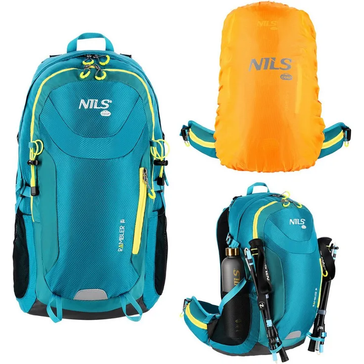NILS CAMP RAMBLER 40L Wanderrucksack, blauer Outdoorrucksack mit Regenschutz und abnehmbarem Belüftungssystem