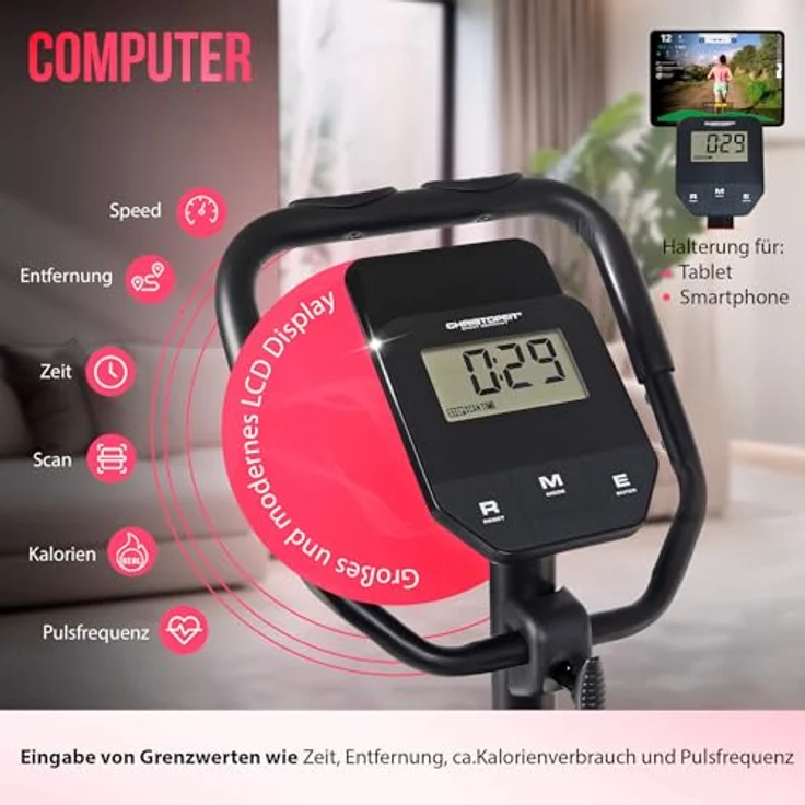 Christopeit Crosstrainer CT 6, 2-in-1 Cross- & Heimtrainer mit 7 kg Magnetbremse, 8 Widerstandsstufen, Handpulssensoren und Tablet-Halterung, bis 100 kg – Bild 4