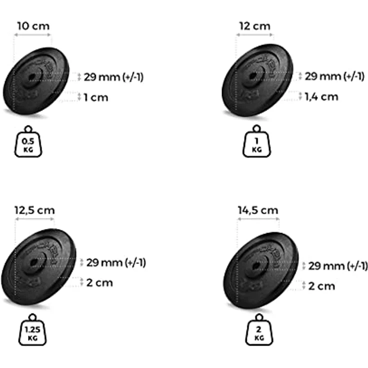 SPOKEY Sinis Hantelscheiben aus massivem Eisengussgewichte | Bohrung 29 m, passt für alle Stangen 28 mm | Intensives Workout für Einsteiger und Fortgeschrittene, von 0,5 bis 20 kg – Bild 5