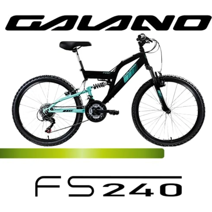 Galano Mountainbike FS240, 18 Gang Shimano Tourney, vollgefedert, 24 Zoll, schwarz/türkis, geeignet für Kinder 130-145 cm – Bild 2