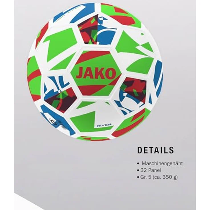 JAKO Lightball River, Fußball Größe 3, formstabil, maschinengenäht, weiß/neongrün/rot, 290g – Bild 5