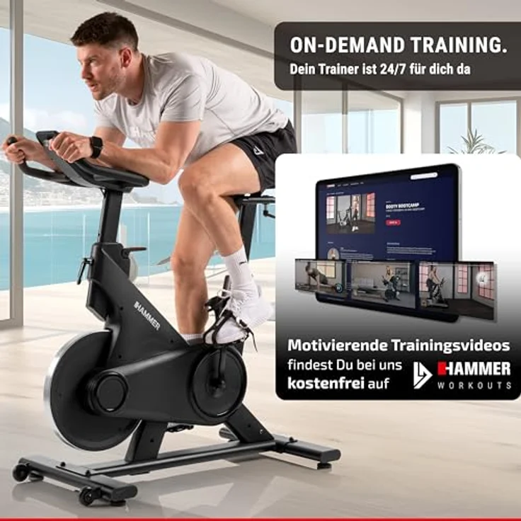 HAMMER Speedbike Speed Race X, Indoor Cycle, 20 kg Schwungmasse, Heimtrainer Fahrrad, Kinomap und Zwift, Hometrainer Fahrrad, Belastbarkeit 130 kg, Schwarz – Bild 2