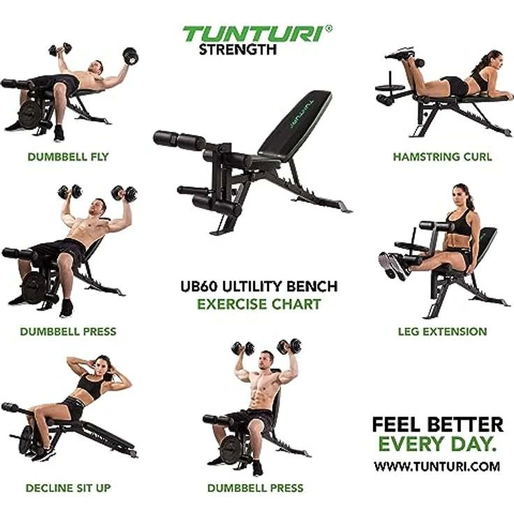 Tunturi Hantelbank UB60, Fitnessbank, verstellbar, klappbar, Bauchtrainer – Bild 3