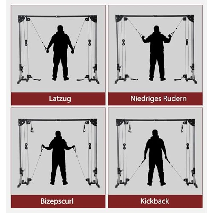 SPORTNOW Kabelzug Kraftstation, freistehend mit Steckgewichten bis 50kg pro Seite, 4 Griffe, optimale Trainingsvielfalt, 245 x 207 cm – Bild 3