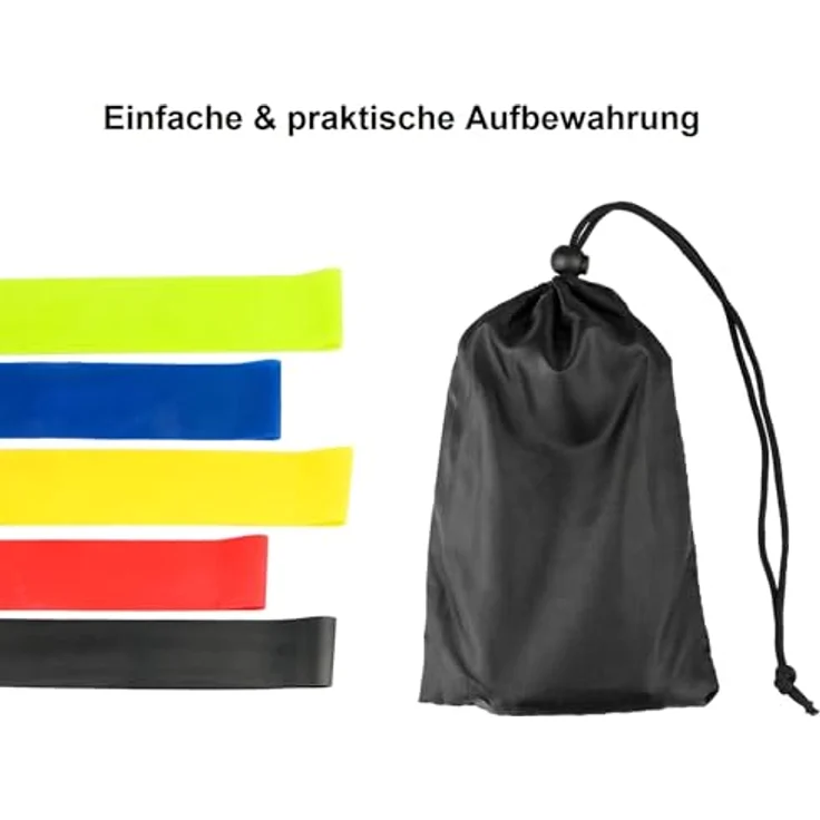 Bayli Fitnessbänder Set, 5 Stück Widerstandsbänder aus Latex mit 5 Widerstandsstufen, mehrfarbig, inkl. Aufbewahrungstasche für Pilates, Crossfit und Yoga. – Bild 5