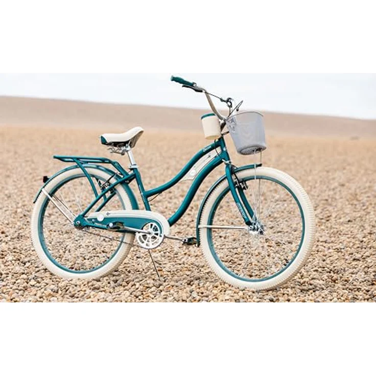 Huffy Deluxe Cruiser Unisex 26 Zoll Fahrrad, Citybike, Türkis, Perfect Fit Rahmen, Deluxe-Sattel, Dual-Density Griffe und Pedale, Alu-V-Bremsen, Drahtkorb und Getränkehalter – Bild 7