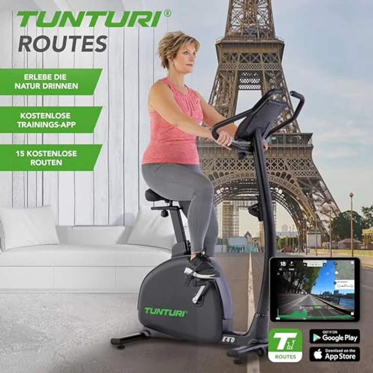 Tunturi Signature E40 Heimtrainer - Fitnessfahrrad mit 25 Trainingsprogrammen - Bluetooth - Komfort Plus Sattel - blau – Bild 2