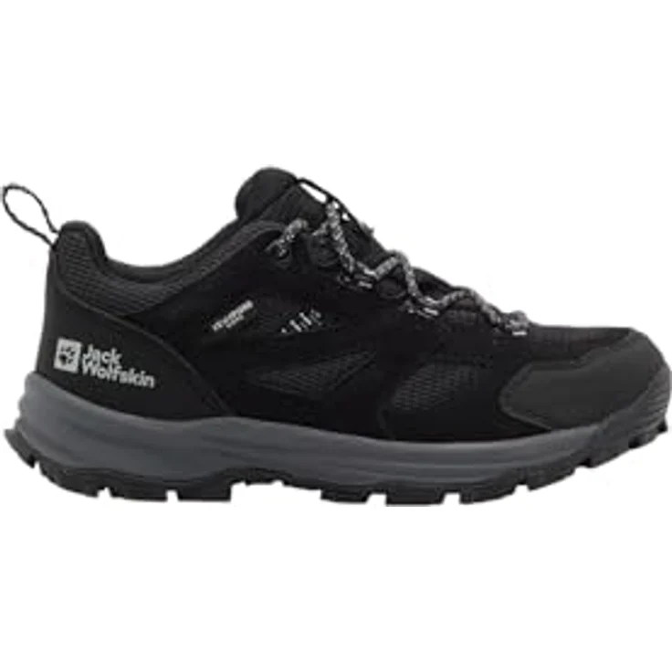 Jack Wolfskin VOJO TOUR TEXAPORE LOW K, Wasserdichter Wanderschuh für Kinder mit rutschfester Gummi-Außensohle und D-Ring-Schnürösen, schwarz – Bild 1