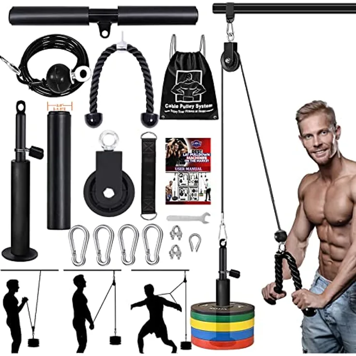 Taeku Riemenscheiben Kabelsystem Professionelle Professionelle Kabel Maschine System Home Gym Trizeps Latzug Arm Krafttraining für LAT Bar Fitness Trainingsgeräte (2,5M Kabel+5cm Adapter)