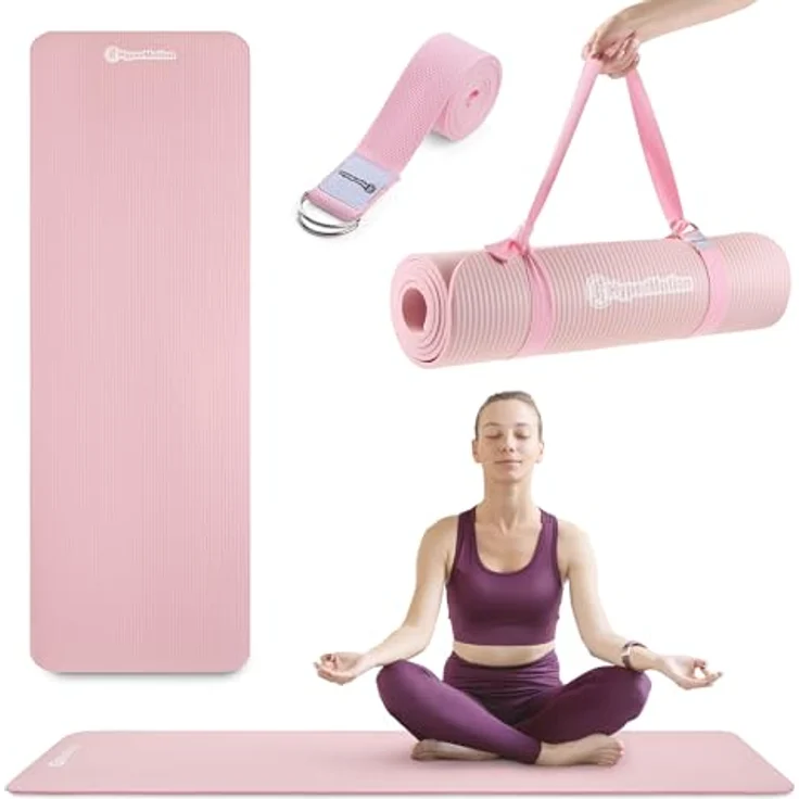 HyperMotion Yogamatte HYP55 YOGA MAT 0.8P, NBR-Schaum, 183x61 cm, 8 mm Komfortstärke, pink mit Tragegurt – Bild 1