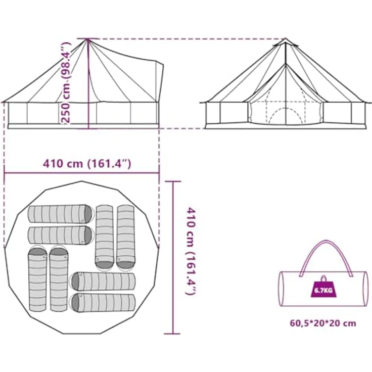 vidaXL Tipi Familienzelt, 8-Personen Campingzelt mit E-Anschluss und Netzwänden, Gruppenzelt in Grün, 185T Polyester – Bild 3