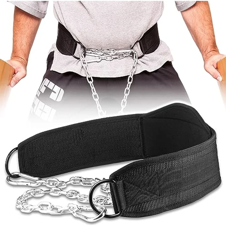C.P.Sports Premium Dip-Gürtel | Profi Dipgürtel für Klimmzüge, Squats, Fitness, Krafttraining, Gym | Dipp Gürtel für Dips bis zu 250kg aus reißfestem Nylon mit Stahlkette für Hantelscheiben Gewichte – Bild 2