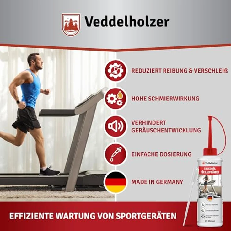 Veddelholzer Silikonöl 250 ml, 100% reines Schmieröl für Laufbänder, Cross Trainer und Spinning Bikes mit Dosierkappe & Pipette, geruchsneutral, Made in Germany – Bild 4