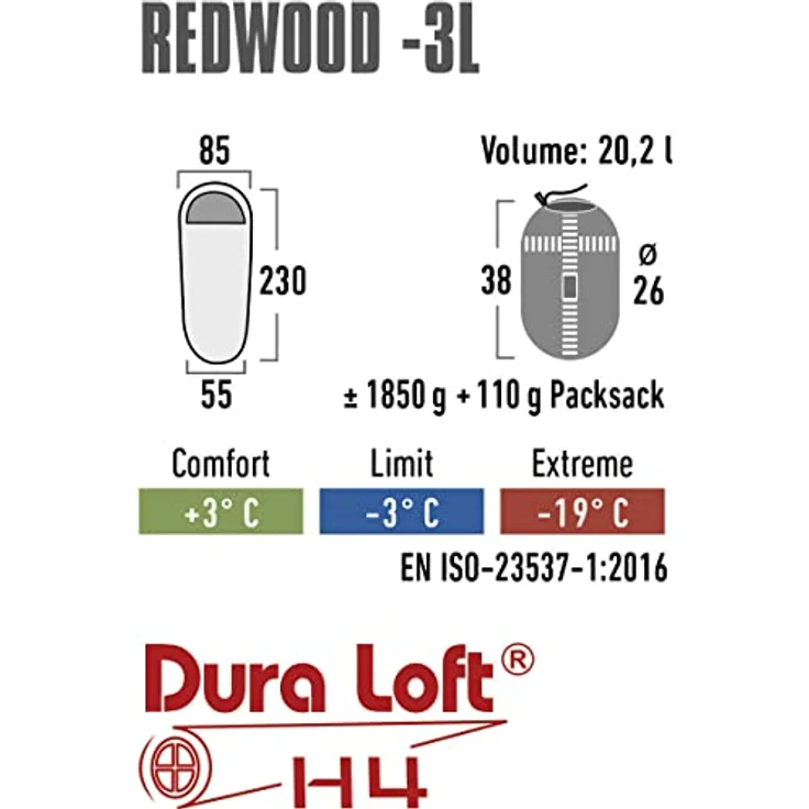 High Peak Schlafsack Redwood -3 L | 23092, extra warm und komfortabel – Bild 5