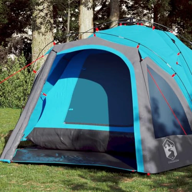 vidaXL Kuppelzelt, wasserdicht und windresistent für 3 Personen, blau, 6 kg, mit Schnellverschluss-System und E-Port – Bild 2
