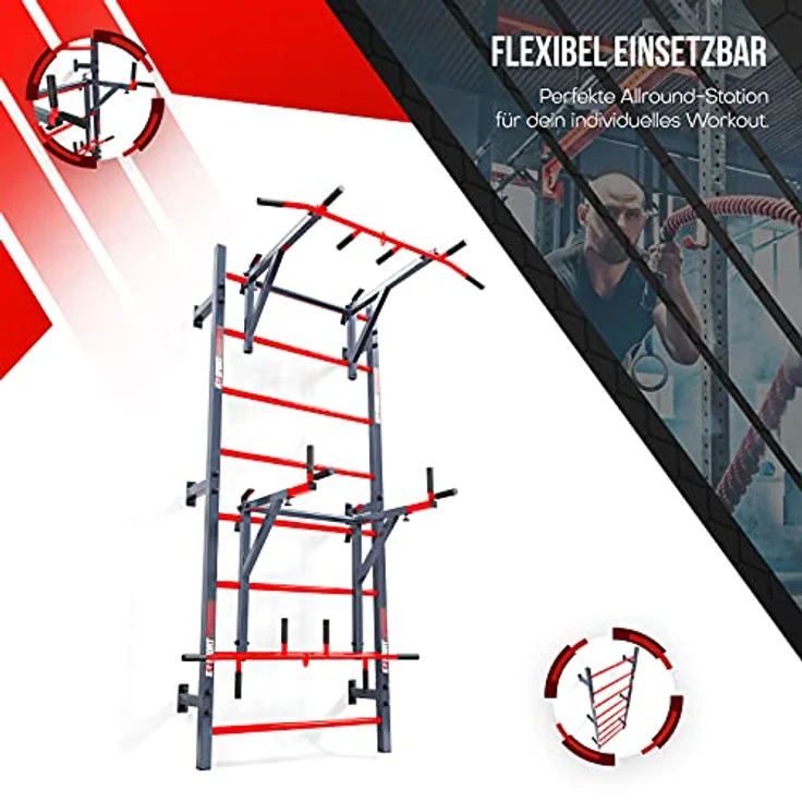 K-Sport: Trainingsset - Sprossenwand mit Dip Station & Klimmzugstange I Kraftstation mit Pull-Up Bar, Dip Stange für anspruchsvolle Workouts, inkl. E-Book – Bild 5