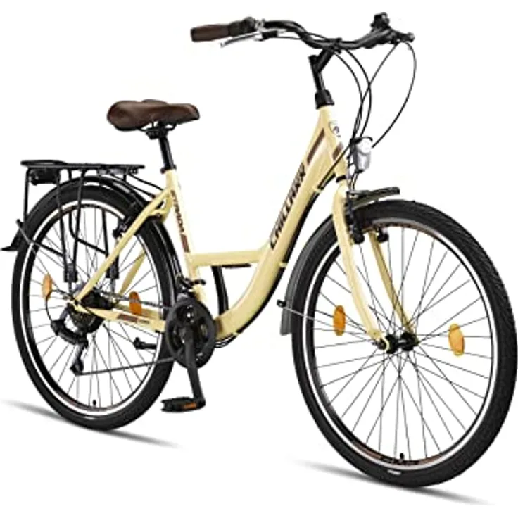 Chillaxx Bike Strada Premium City Bike 26 Zoll Beige V-Bremse - 21 Gang-Schaltung Hollandfahrrad Citybike